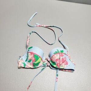 Aerie blue floral halter bikini top size 32A